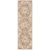 2 X 8 gold And Ivory Oriental Power Loom Stain Resistant Runner Rug With Fringe
