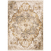 2 X 3 gold And Ivory Oriental Power Loom Stain Resistant Area Rug With Fringe