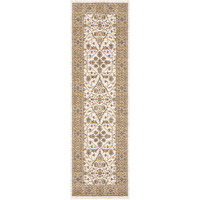2 X 8 Ivory And gold Oriental Power Loom Stain Resistant Runner Rug With Fringe