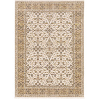 2 X 3 Ivory And gold Oriental Power Loom Stain Resistant Area Rug With Fringe