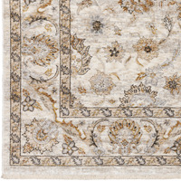 2 X 8 Ivory And grey Oriental Power Loom Stain Resistant Runner Rug With Fringe