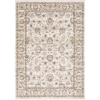 2 X 3 Ivory And grey Oriental Power Loom Stain Resistant Area Rug With Fringe