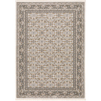 2 X 3 Ivory And grey Oriental Power Loom Stain Resistant Area Rug With Fringe