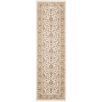 2 X 8 Ivory And gold Oriental Power Loom Stain Resistant Runner Rug With Fringe