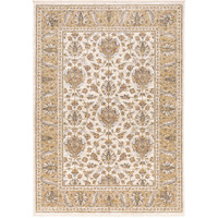 2 X 3 Ivory And gold Oriental Power Loom Stain Resistant Area Rug With Fringe