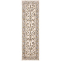 2 X 8 Ivory And Blue Oriental Power Loom Stain Resistant Runner Rug With Fringe
