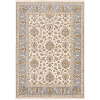 2 X 3 Ivory And Blue Oriental Power Loom Stain Resistant Area Rug With Fringe