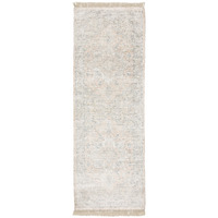 2 X 8 Beige And grey Oriental Hand Loomed Stain Resistant Runner Rug With Fringe