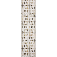 2 X 8 Beige Brown grey And Ivory geometric Power Loom Stain Resistant Runner Rug