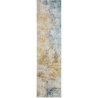 2 X 8 Blue And Yellow Abstract Power Loom Stain Resistant Runner Rug