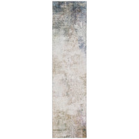 2 X 8 Beige Blue grey green Brown And Purple Abstract Power Loom Stain Resistant Runner Rug