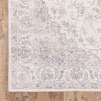 5 X 7 Beige gold And grey Oriental Power Loom Stain Resistant Area Rug