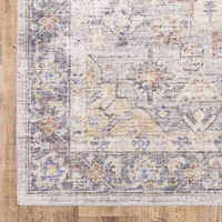 5 X 7 Blue gold grey Orange Yellow And Purple Oriental Power Loom Stain Resistant Area Rug