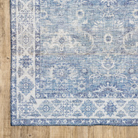 5 X 7 Blue And grey Oriental Power Loom Stain Resistant Area Rug