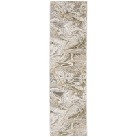 2 X 8 Ivory Tan Beige grey And Brown Abstract Power Loom Stain Resistant Runner Rug