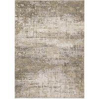 3 X 5 Beige grey Ivory Tan And Brown Abstract Power Loom Stain Resistant Area Rug