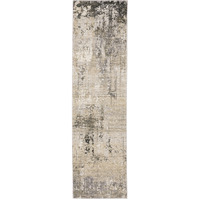 2 X 8 Beige grey Ivory Tan And Brown Abstract Power Loom Stain Resistant Runner Rug