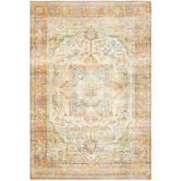5 X 7 Orange Silver gold And grey Abstract Power Loom Stain Resistant Area Rug