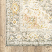 5 X 7 grey gold Orange And Ivory Oriental Power Loom Stain Resistant Area Rug