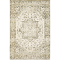 5 X 7 Tan Ivory grey And Beige Oriental Power Loom Stain Resistant Area Rug