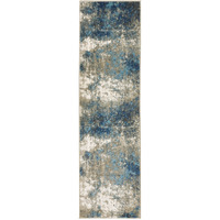 2 X 8 Blue grey And Beige Abstract Power Loom Stain Resistant Runner Rug