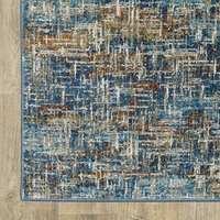 5 X 7 Blue Teal gold Rust And Beige Abstract Power Loom Stain Resistant Area Rug
