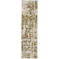 2 X 8 Beige gold And grey Abstract Power Loom Stain Resistant Runner Rug