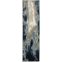 2 X 8 Blue grey charcoal And Beige Abstract Power Loom Stain Resistant Runner Rug