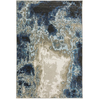 5 X 7 Blue grey charcoal And Beige Abstract Power Loom Stain Resistant Area Rug