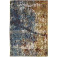 5 X 7 Blue gold Teal Rust grey And Beige Abstract Power Loom Stain Resistant Area Rug
