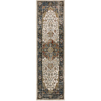 2 X 8 Beige Blue green Rust And grey Oriental Power Loom Stain Resistant Runner Rug