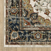 5 X 7 Beige Blue green Rust And grey Oriental Power Loom Stain Resistant Area Rug