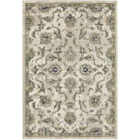 5 X 7 Beige gold Blue And grey Oriental Power Loom Stain Resistant Area Rug