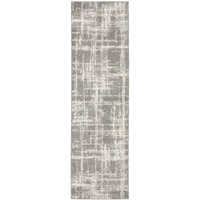 2 X 8 grey And Ivory Abstract Shag Power Loom Stain Resistant Runner Rug