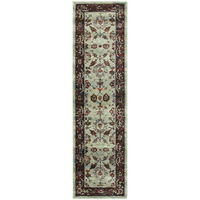 2 X 8 Stone And Red Oriental Power Loom Stain Resistant Runner Rug