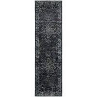 2 X 8 Blue And Brown Oriental Power Loom Stain Resistant Runner Rug