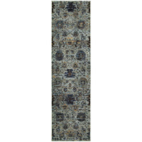 2 X 8 Blue And Navy Oriental Power Loom Stain Resistant Runner Rug