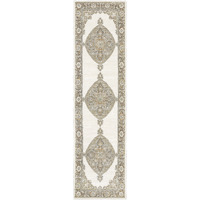 2 X 8 Beige Ivory Tan gold grey And green Oriental Power Loom Stain Resistant Runner Rug