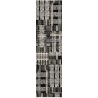 2 X 8 Black grey And Ivory geometric Power Loom Stain Resistant Runner Rug