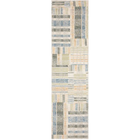 2 X 8 green grey And Ivory geometric Power Loom Stain Resistant Runner Rug