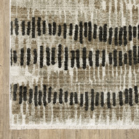 2 X 8 Beige Ivory charcoal Brown Tan And grey Abstract Power Loom Stain Resistant Runner Rug With Fringe
