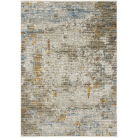 5 X 8 Beige grey Brown gold Red And Blue Abstract Power Loom Stain Resistant Area Rug With Fringe