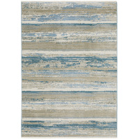 5 X 8 Ivory Beige grey Blue And Tan Abstract Power Loom Stain Resistant Area Rug With Fringe