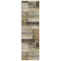 8 Beige and charcoal geometric Power Loom Runner Rug
