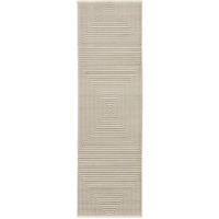 8 Ivory Beige Taupe And Tan geometric Power Loom Runner Rug With Fringe