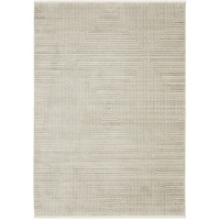 5 X 8 Ivory Beige Taupe And Tan geometric Power Loom Stain Resistant Area Rug With Fringe