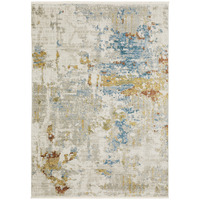 4 X 6 Beige grey gold Blue Rust And Teal Abstract Power Loom Stain Resistant Area Rug With Fringe