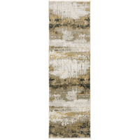 8 grey gold Black charcoal And Beige Abstract Power Loom Runner Rug With Fringe