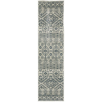 2 X 8 Blue And Beige geometric Power Loom Stain Resistant Runner Rug