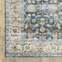 2 X 3 Blue gold Rust Ivory And Olive Oriental Printed Stain Resistant Non Skid Area Rug